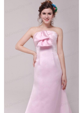 Formal 2014 Princess Strapless Bowknot Brush Train Prom Dress in Pink