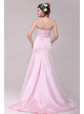 Formal 2014 Princess Strapless Bowknot Brush Train Prom Dress in Pink