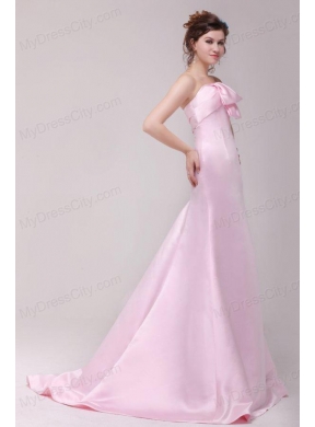 Formal 2014 Princess Strapless Bowknot Brush Train Prom Dress in Pink