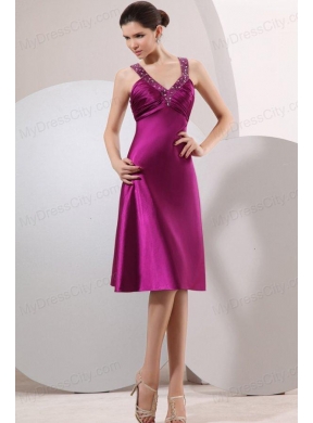 Fuchsia Beading Straps Short Prom Dress with Ruching