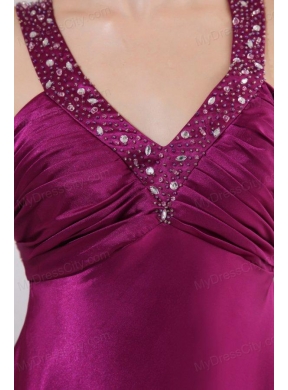 Fuchsia Beading Straps Short Prom Dress with Ruching