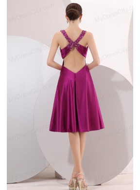 Fuchsia Beading Straps Short Prom Dress with Ruching