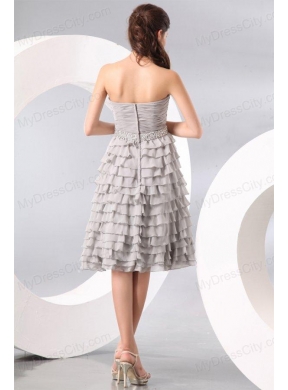 Gray Ruffled Layers Sweetheart Prom Dress with Knee-length