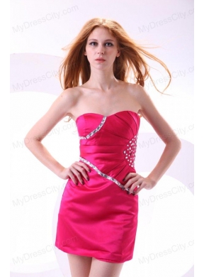 Hot Pink Column Sweetheart Prom Dress with Beading and Ruching