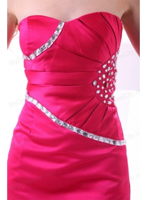 Hot Pink Column Sweetheart Prom Dress with Beading and Ruching