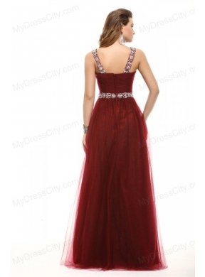 Inexpensive Empire Square Tulle 2014 Long Prom Dress with Beading