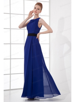 Peacock Blue Empire Bateau Floor-length Backless Prom Dress