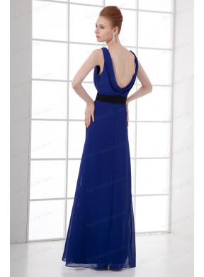 Peacock Blue Empire Bateau Floor-length Backless Prom Dress