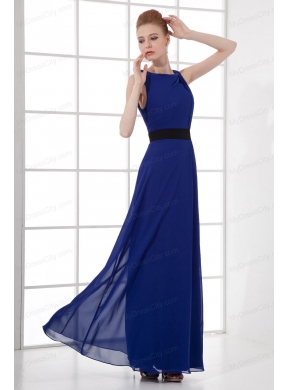 Peacock Blue Empire Bateau Floor-length Backless Prom Dress