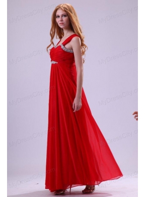 Red Empire Beading Straps Ankle-length Chiffon Prom Dress