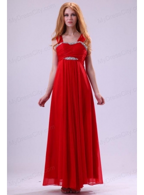 Red Empire Beading Straps Ankle-length Chiffon Prom Dress