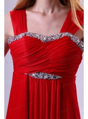 Red Empire Beading Straps Ankle-length Chiffon Prom Dress