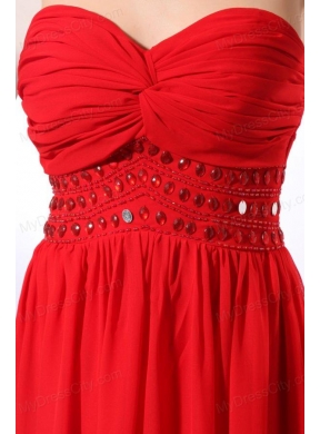 Red Empire Sweetheart Floor-length Beading Chiffon Prom Dress