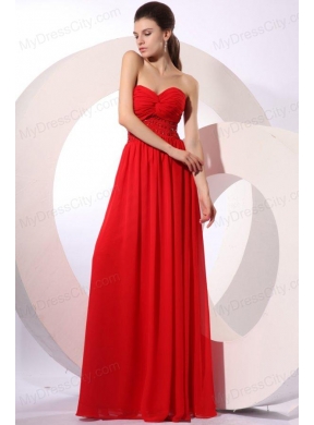 Red Empire Sweetheart Floor-length Beading Chiffon Prom Dress