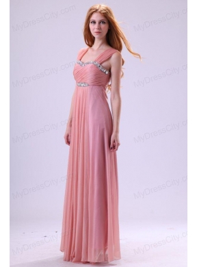 Simple Empire One Shoulder Beading and Ruching Chiffon Prom Dress