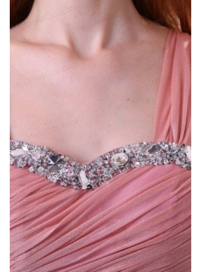 Simple Empire One Shoulder Beading and Ruching Chiffon Prom Dress