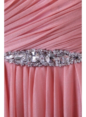 Simple Empire One Shoulder Beading and Ruching Chiffon Prom Dress