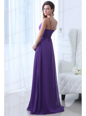 Simple Empire Straps Floor-length Chiffon Beading Purple Prom Dress