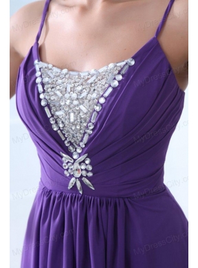 Simple Empire Straps Floor-length Chiffon Beading Purple Prom Dress