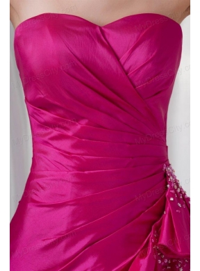 A-line Sweetheart Fuchsia High Low Ruching Bowknot Taffeta Prom Dress