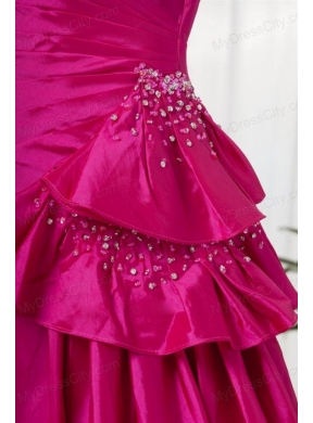 A-line Sweetheart Fuchsia High Low Ruching Bowknot Taffeta Prom Dress