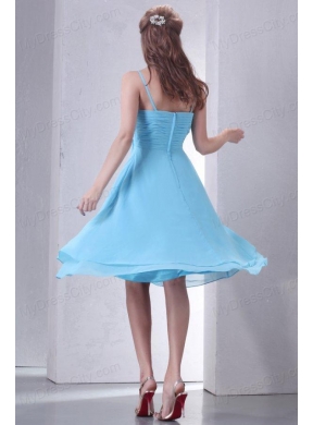 Aqua Blue A-line Spaghetti Straps Knee-length Prom Dress with Sash