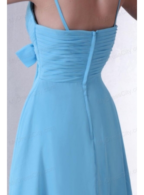 Aqua Blue A-line Spaghetti Straps Knee-length Prom Dress with Sash