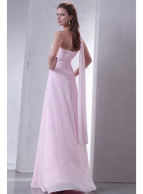 Baby Pink One Shoulder Beaded Decorate Chiffon Empire Prom Dress