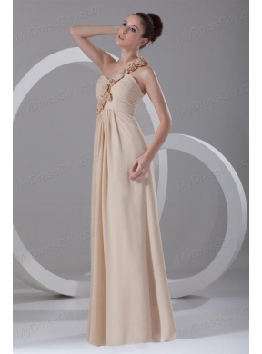 Champagne Empire One Shoulder Chiffon Hand Made Flowers Prom Dress