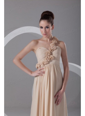 Champagne Empire One Shoulder Chiffon Hand Made Flowers Prom Dress