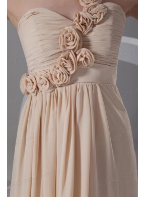 Champagne Empire One Shoulder Chiffon Hand Made Flowers Prom Dress