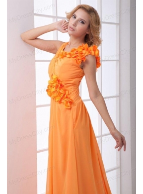 Cheap Empire V-neck Ruching Ankle-length Orange Chiffon Prom Dress