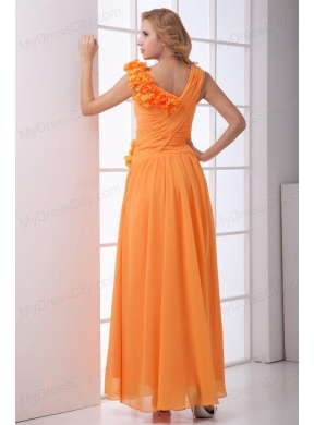 Cheap Empire V-neck Ruching Ankle-length Orange Chiffon Prom Dress