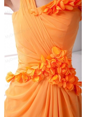 Cheap Empire V-neck Ruching Ankle-length Orange Chiffon Prom Dress