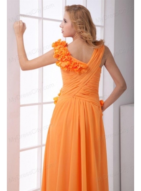 Cheap Empire V-neck Ruching Ankle-length Orange Chiffon Prom Dress