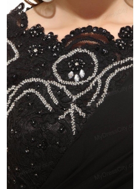 Column Black Bateau Lace Beading and Ruching Prom Dress