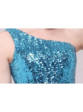 Column Blue One Shoulder Sequin Mini-length Prom Dress