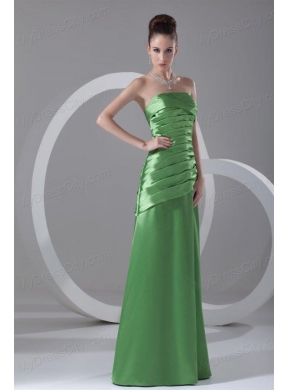 Column Strapless Spring Green Ruching Taffeta Floor-length Prom Dress