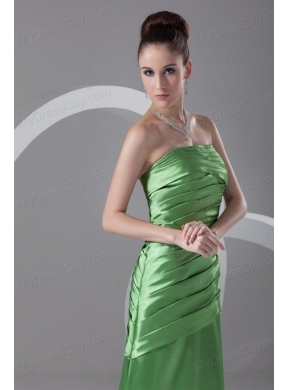 Column Strapless Spring Green Ruching Taffeta Floor-length Prom Dress