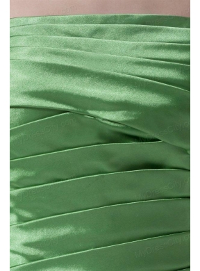 Column Strapless Spring Green Ruching Taffeta Floor-length Prom Dress