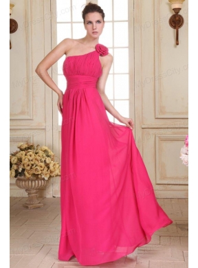 Empire One Shoulder Floor-length Hand Made Flower Prom Dress