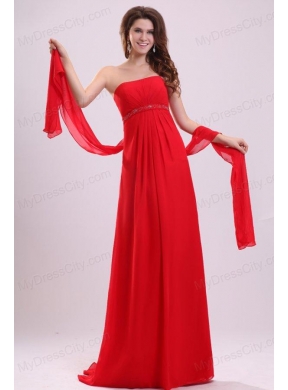 Empire Red Strapless Beading and Ruching Chiffon Prom Dress