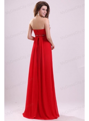 Empire Red Strapless Beading and Ruching Chiffon Prom Dress