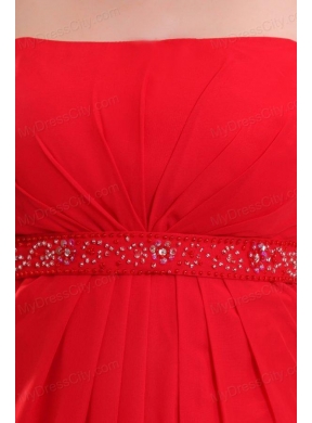 Empire Red Strapless Beading and Ruching Chiffon Prom Dress