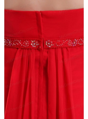 Empire Red Strapless Beading and Ruching Chiffon Prom Dress