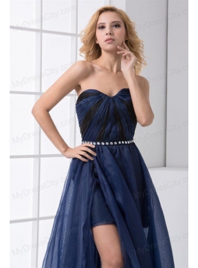 Empire Sweetheart Beading Ankle length Chiffon Navy Blue Prom Dress