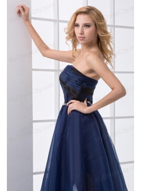 Empire Sweetheart Beading Ankle length Chiffon Navy Blue Prom Dress