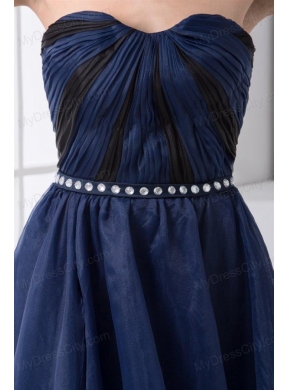 Empire Sweetheart Beading Ankle length Chiffon Navy Blue Prom Dress