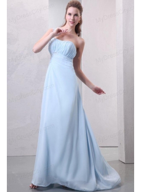 Light Blue One Shoulder Empire Chiffon Prom Dress with Appliques