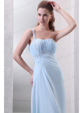 Light Blue One Shoulder Empire Chiffon Prom Dress with Appliques